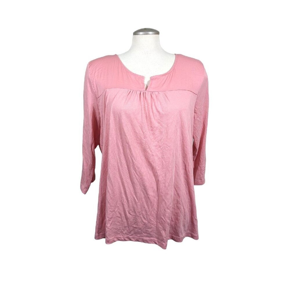 Banana Republic Top Womens XL Pink Cotton Modal Long Sleeve Split V Neck Soft
